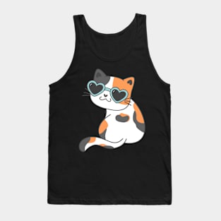 cute funny kitty cat calico wearing heart sunglasses Tank Top